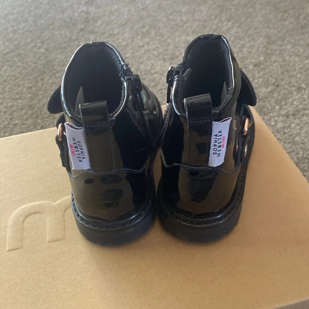 SOPHIA WEBSTER MINI Kids' Karina Rainbow Butterfly Boots In Black NWT